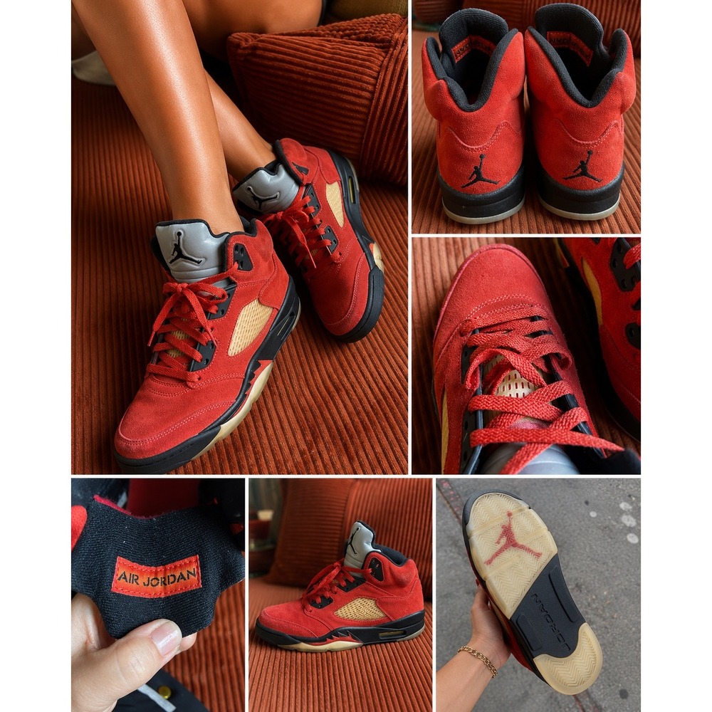 Jordan Air Jordan 5 Women's Size 7‎ Red Good Suede Retro Raging Bull Sneakers